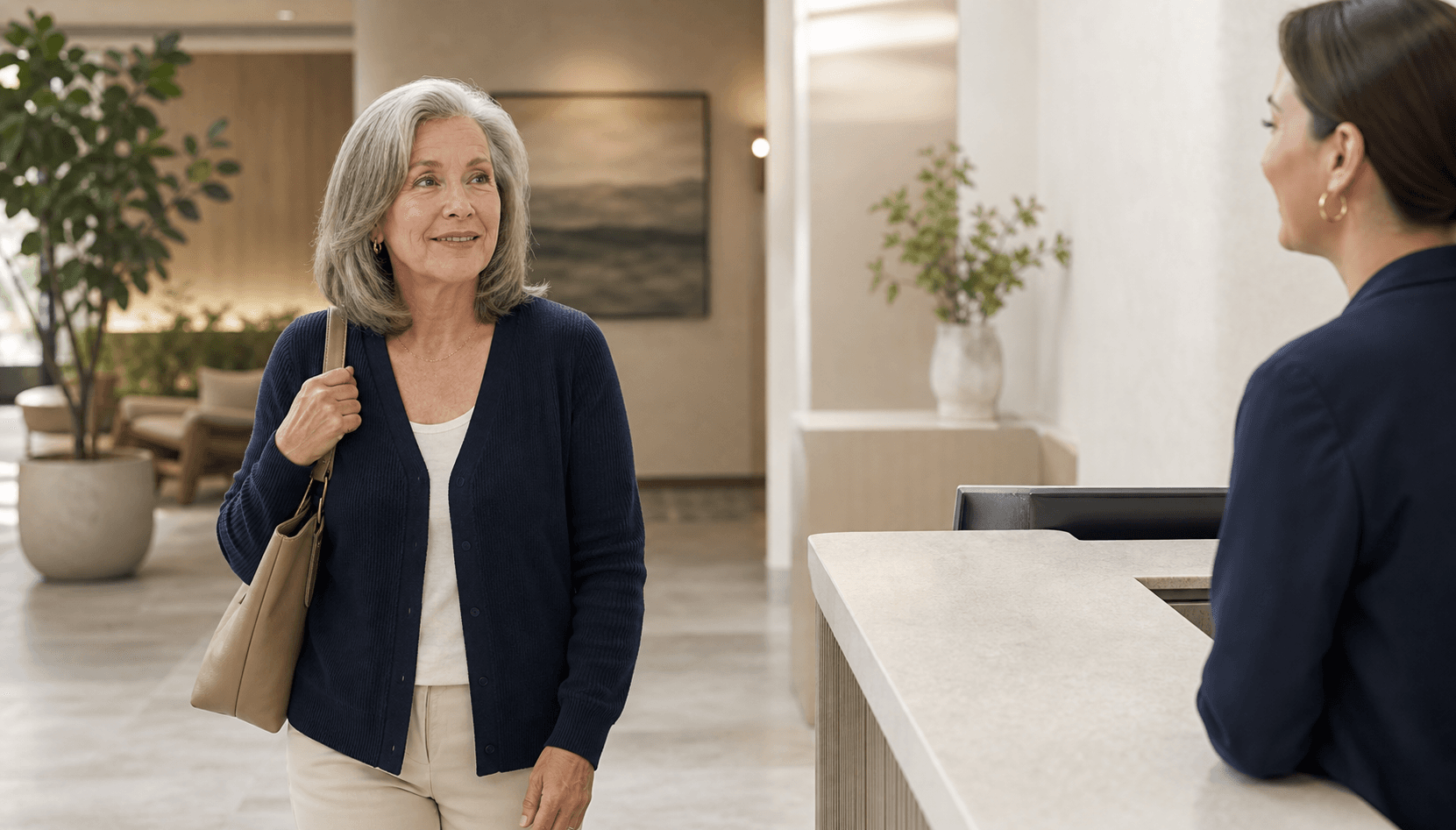 A patient arriving for her scheduled visit