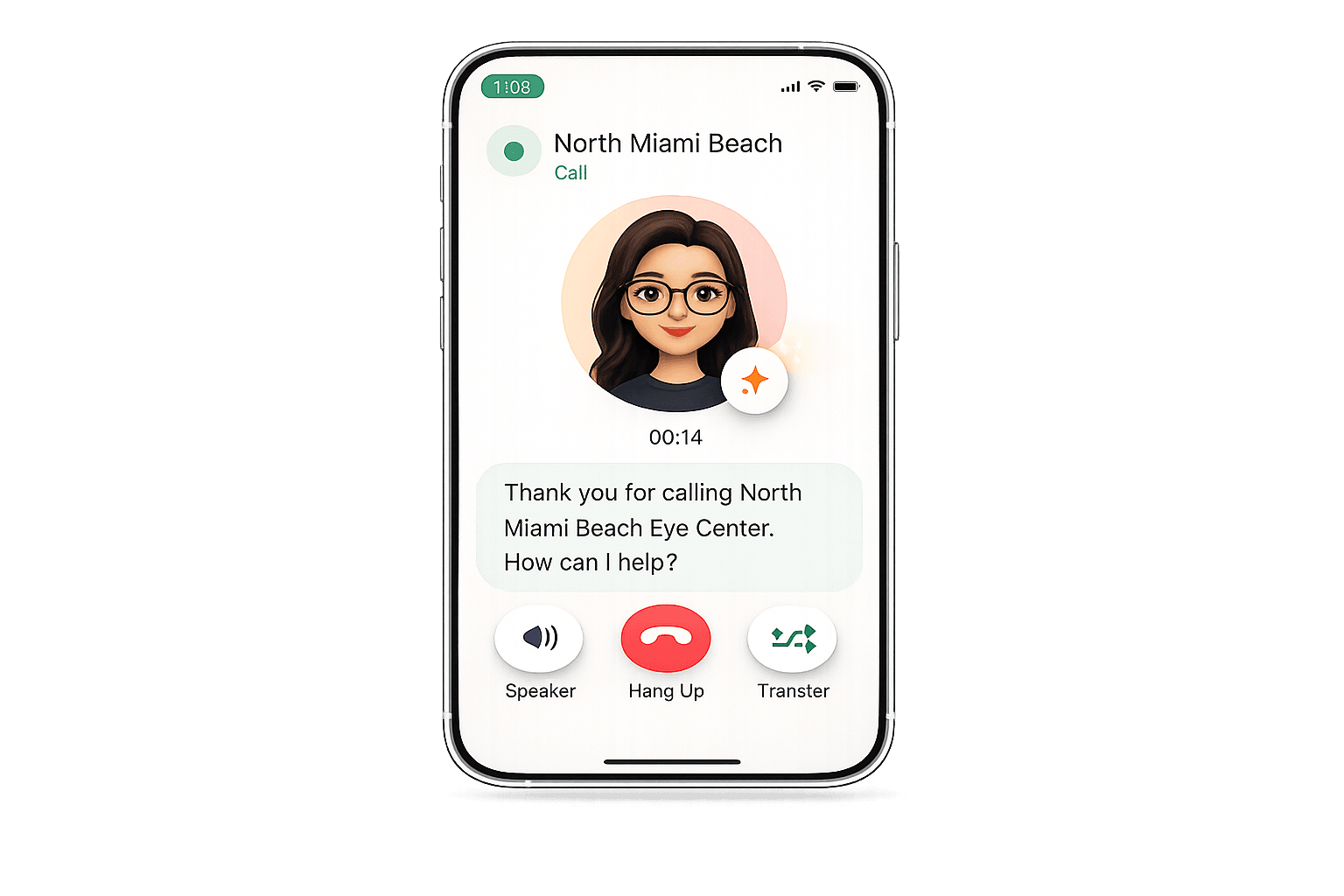 AI phone receptionist active call screen
